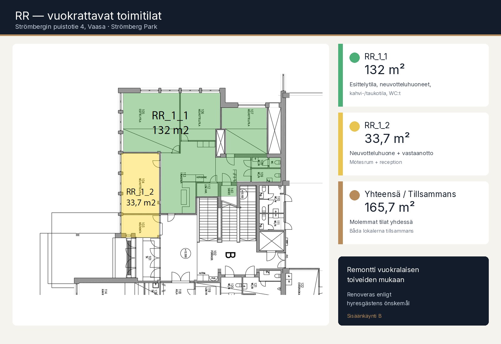 Översikt över de uthyrningsbara lokalerna i RR-byggnaden