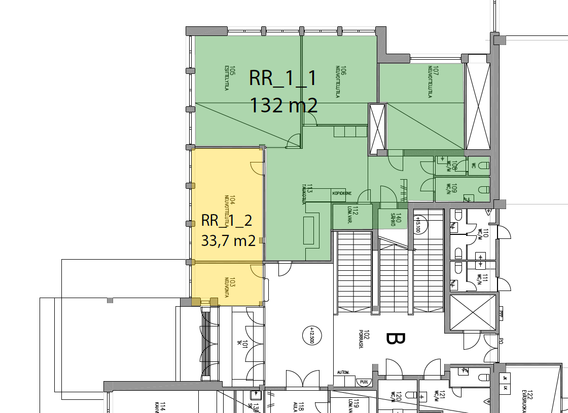 Planritning över lokalerna RR 1.1 och RR 1.2
